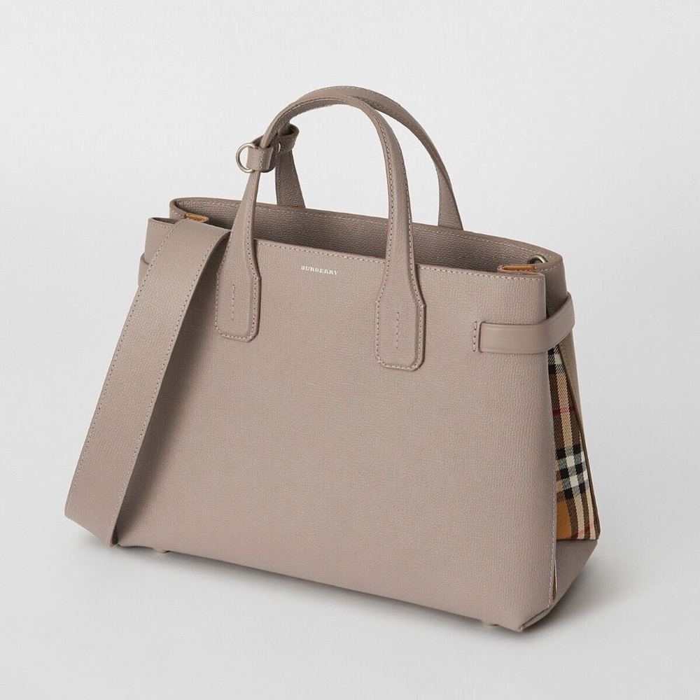 Burberry Medium Banner House Check Leather Tote Bag